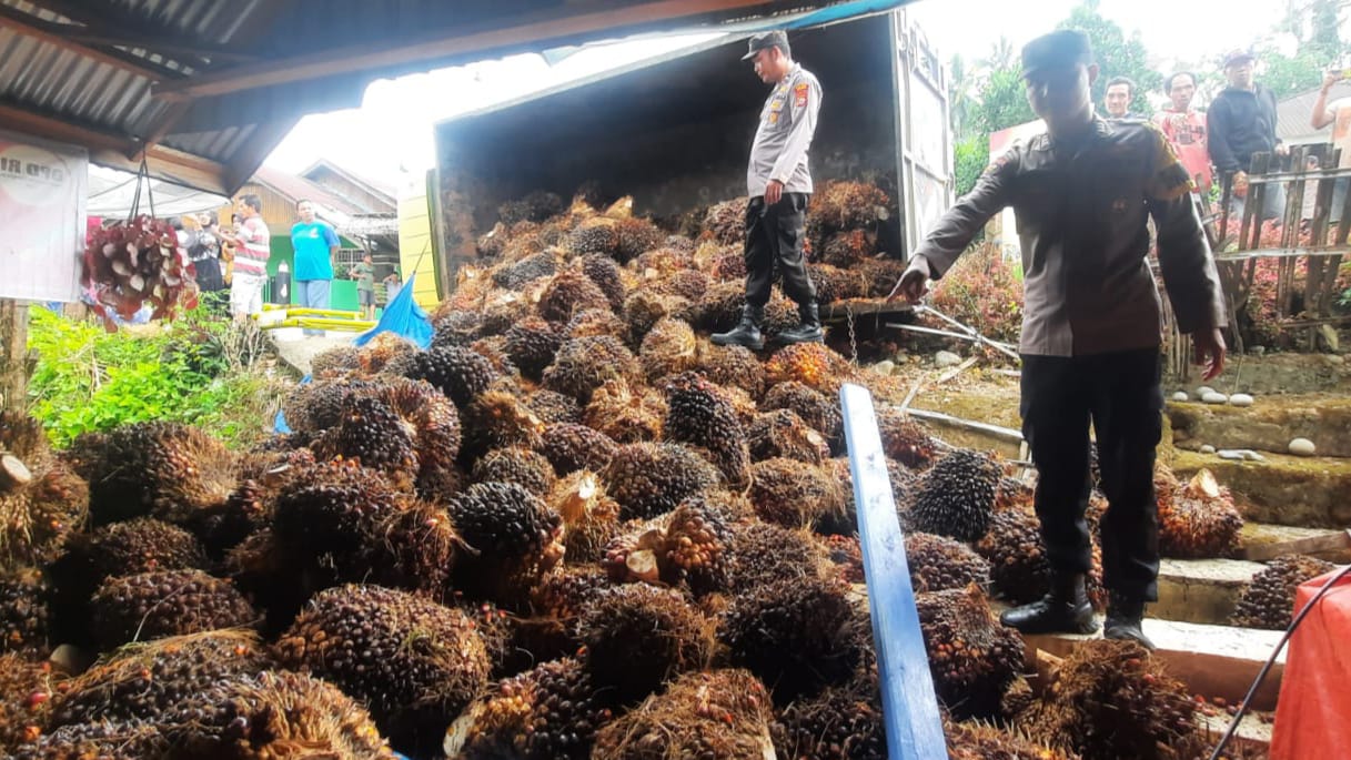 Truk Sawit Terguling, Muatan Masuk Rumah Timpa Sepeda Motor dan TV