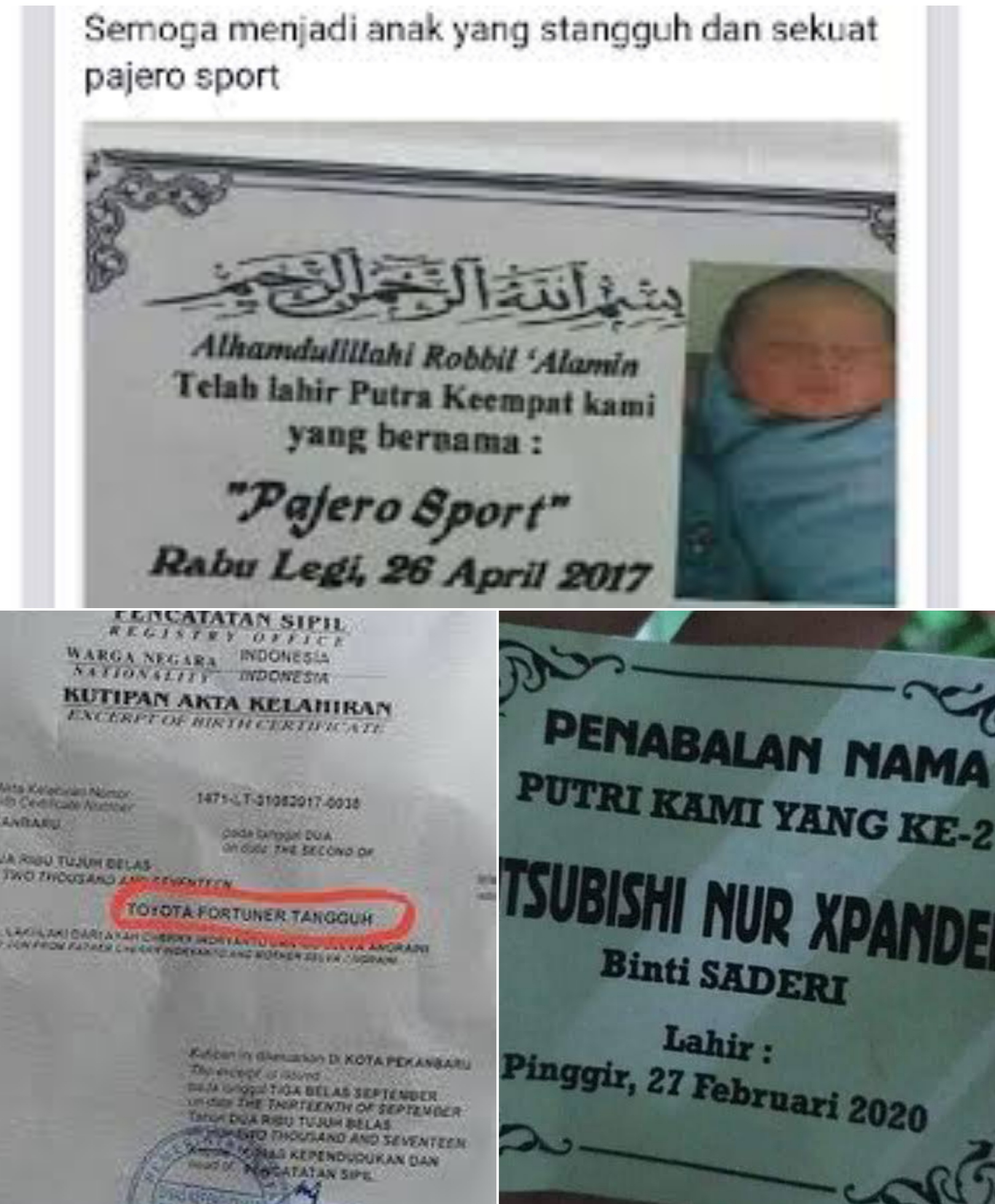 Bikin Senyum, Sederet Nama Bayi Ini Terinspirasi dari Merek Mobil, Ada yang Satu Keluarga