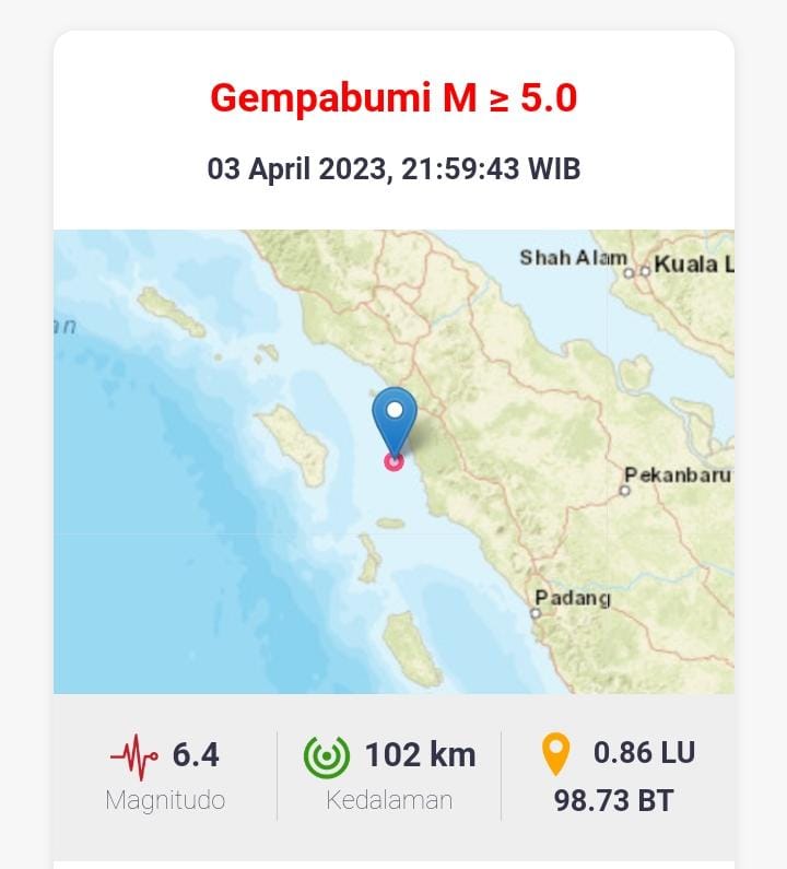 Breaking News! Gempa 6,4 SR Guncang Padang Sidempuan