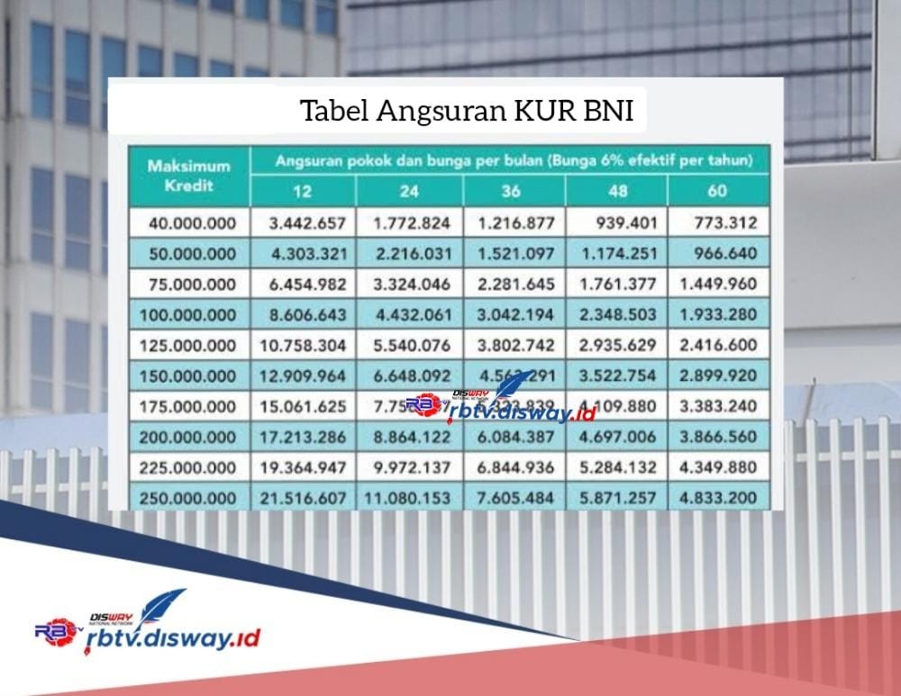 Tabel Angsuran KUR BNI 2024 Pinjaman Rp 10-100 Juta Tenor 5 Tahun, Lengkap dengan Bunga hingga Syaratnya