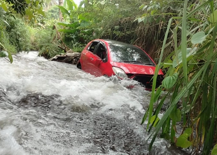 Sopir Ngantuk, Mobil Ikut Mandi di Sungai