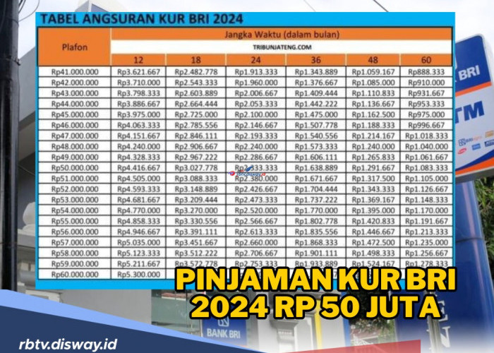 Pinjaman KUR BRI 2024 Rp 50 Juta, Simak Tabel Angsuran dan Lama Pencairannya