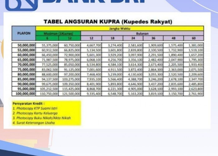 Angsuran Per Bulan Cuma Rp 1 Jutaan, Ini Syarat Kupedes BRI 2024 Pinjam Rp 65 Juta, Ada Asuransinya