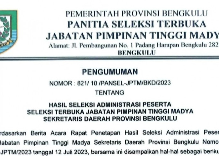 9 Peserta Lolos Administrasi Lelang Jabatan Sekprov, Jumat pagi Asesmen di Kantor Gubernur 