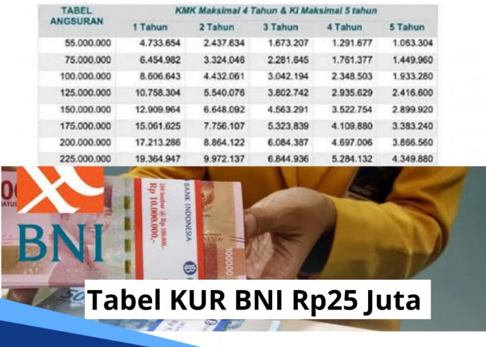 Tabel KUR BNI 2024 Rp25 Juta, Angsuran Rp400 Ribuan, Cair dalam Waktu 3 Hari, Ini Syarat dan Cara Pengajuannya